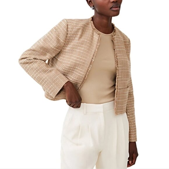 French Connection Women's Effie Boucle Open Front Jacket - Camel Sz 12,MSRP:138$ - Picture 1 of 3